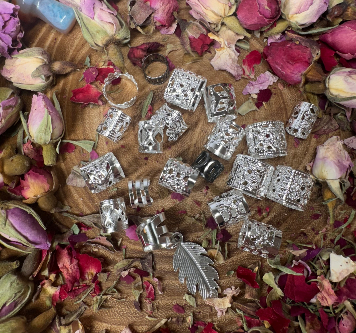 Silver Dreadlock Cuff Set 20 Random Silver Beads / Cuffs