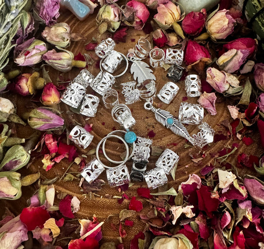 Silver Dreadlock Cuff Set 30 Random Silver Beads / Cuffs