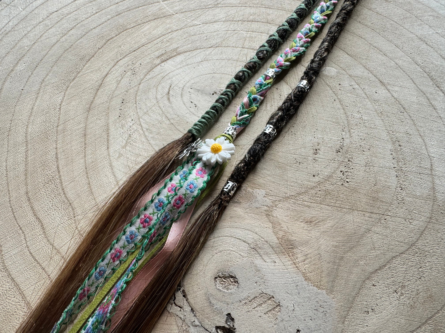 Soft Petal Clip-In Dreadlocks (2 Locs + Wrap) | Handmade Synthetic Dreads | Easy Install | 20 inch | Boho Festival hair