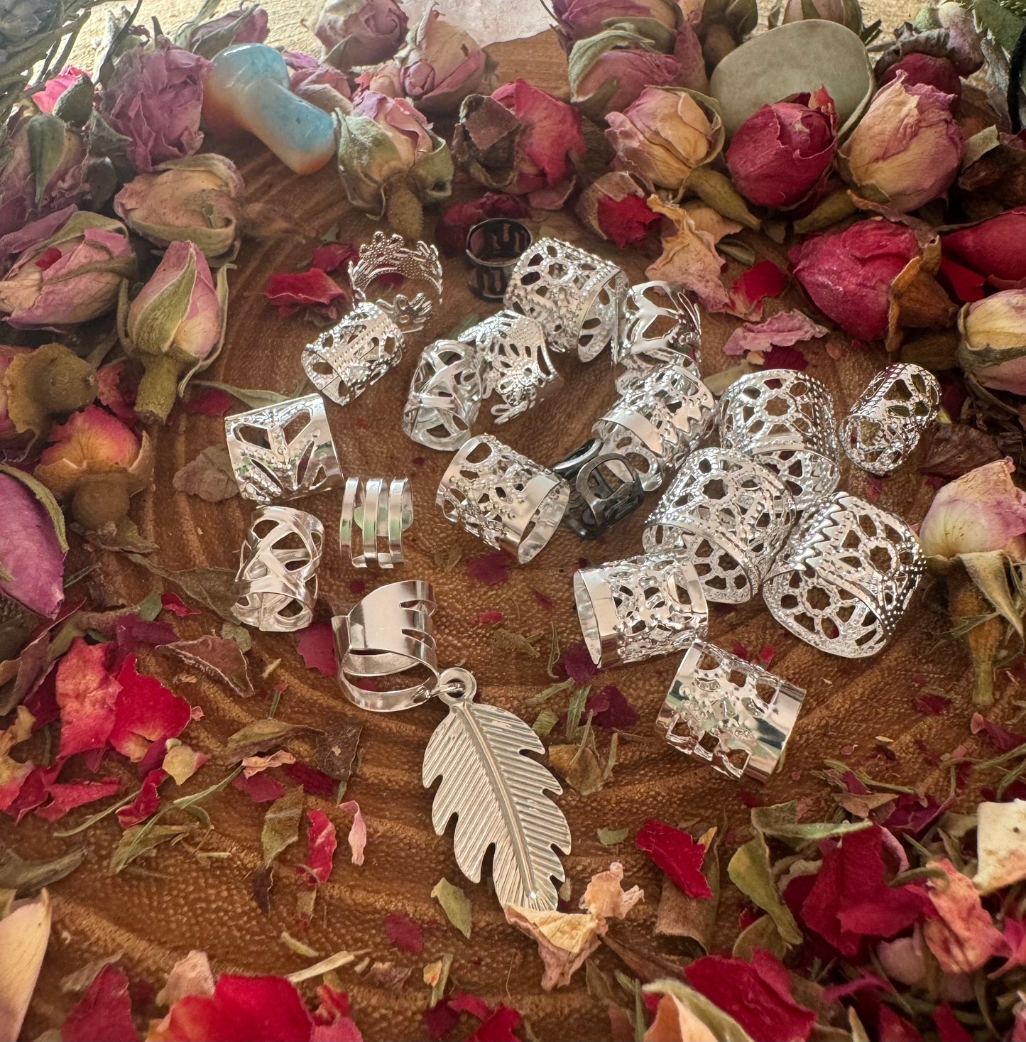 Silver Dreadlock Cuff Set 20 Random Silver Beads / Cuffs