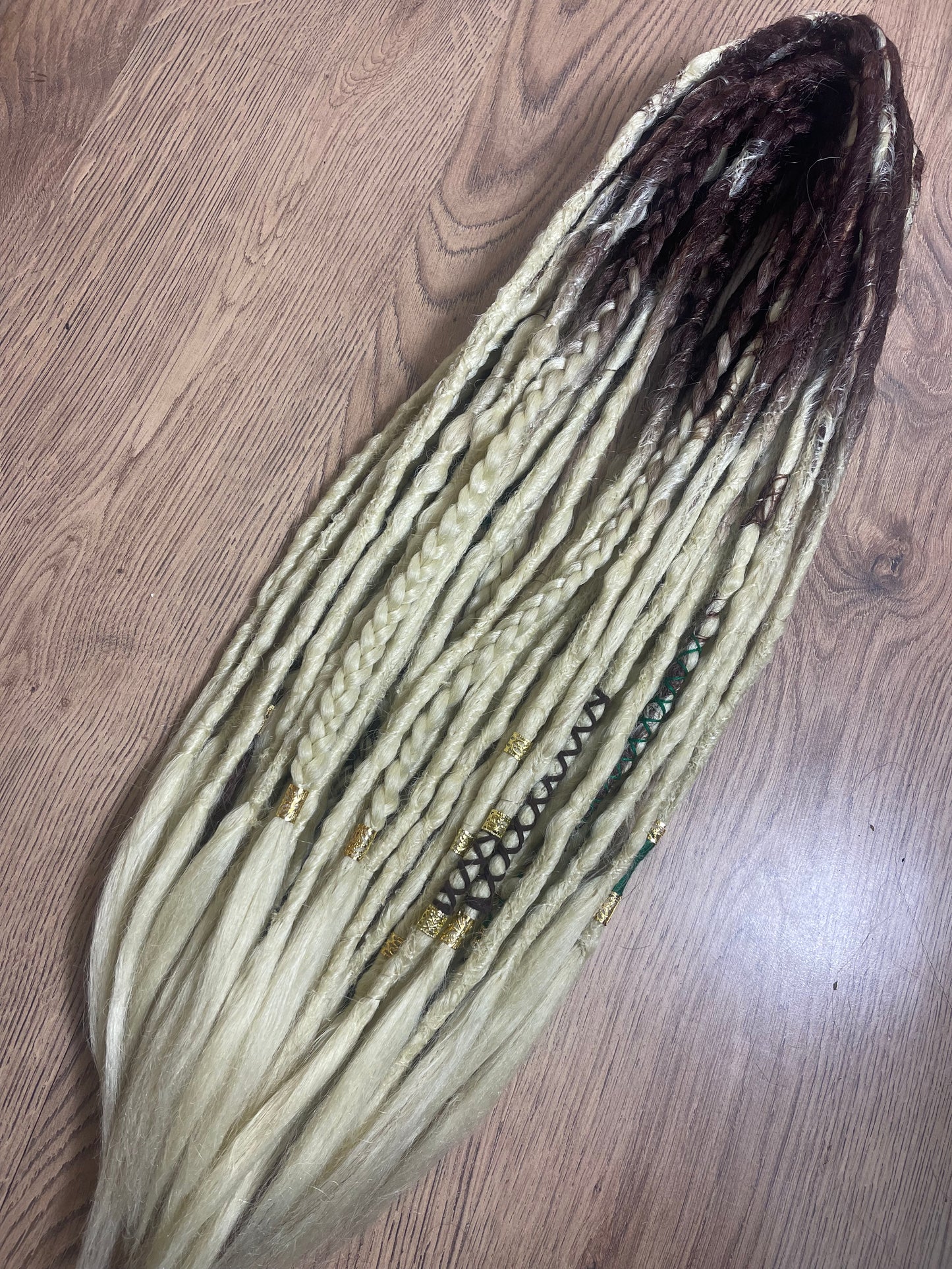 Faye - Blonde ombré Dreadlock Extensions Synthetic Double Ended Dreadlocks Synthetic Dread Set Brown Blonde Dreads ()
