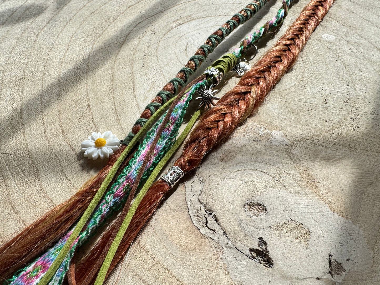 Daisy Whisper Clip-In Dreadlocks (2 Locs + Wrap) | Handmade Synthetic Dreads | Easy Install | 20 inch | Boho Festival hair