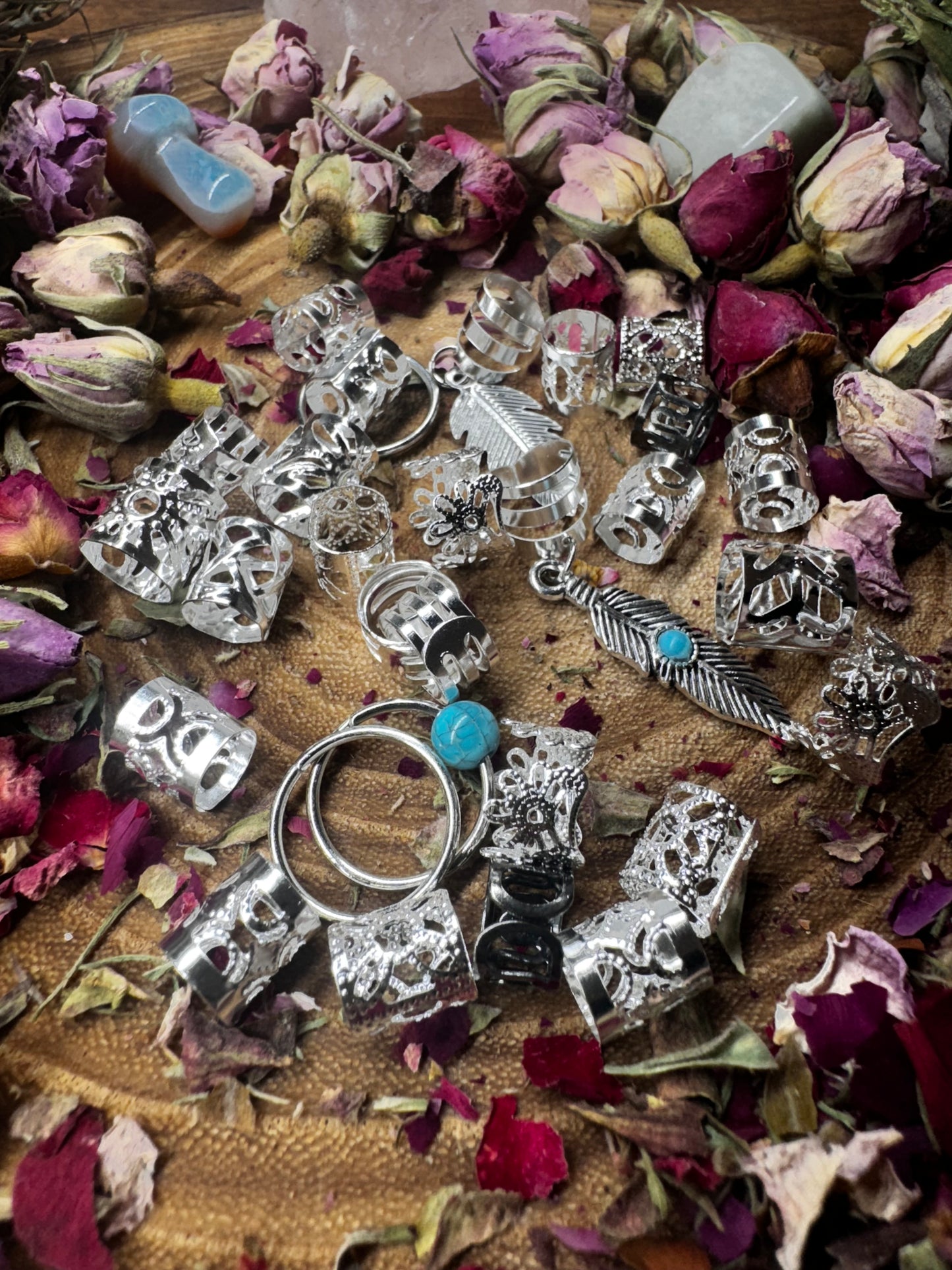 Silver Dreadlock Cuff Set 30 Random Silver Beads / Cuffs