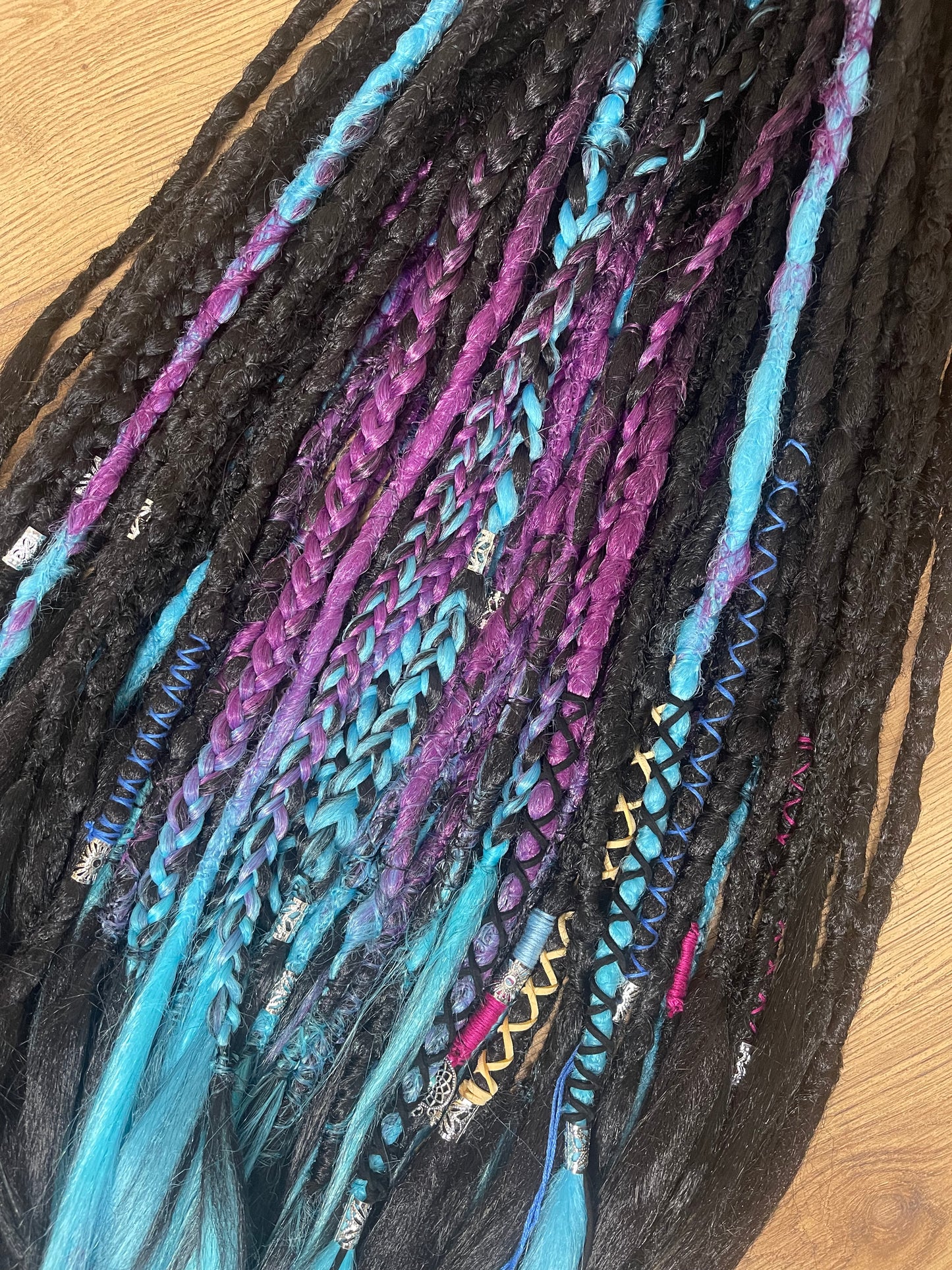 Galaxy Dreadlock Extensions Synthetic Double Ended Dreadlocks Synthetic Dread Set  Black , Purple , Blue Braids Dreads