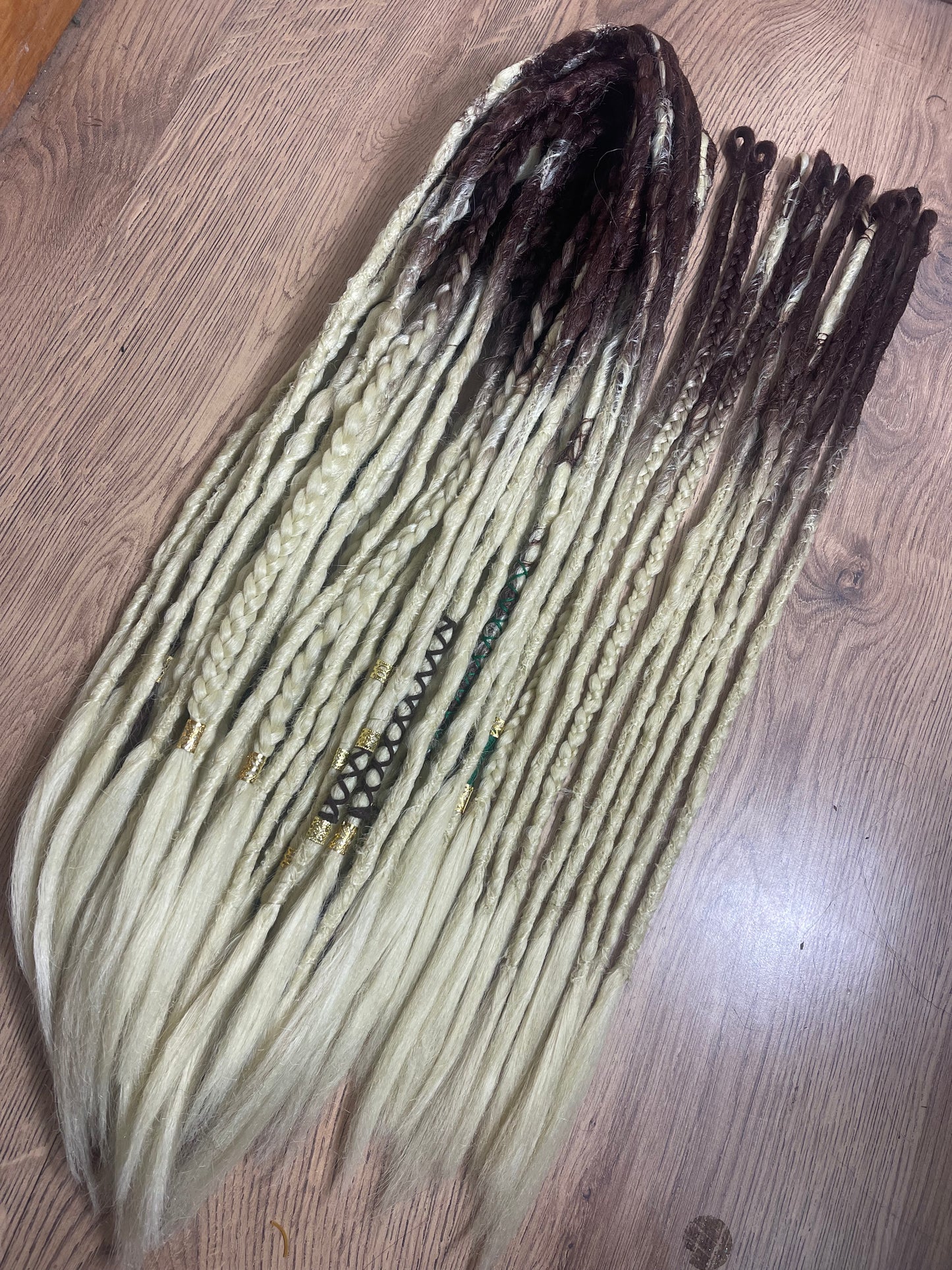 Faye - Blonde ombré Dreadlock Extensions Synthetic Double Ended Dreadlocks Synthetic Dread Set Brown Blonde Dreads ()