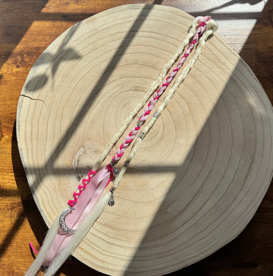 Rosy Blush Clip-In Dreadlocks (2 Locs + Wrap) | Handmade Synthetic Dreads | Easy Install | 22 inch | Boho Festival Hair