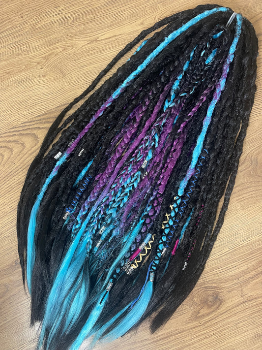 Galaxy Dreadlock Extensions Synthetic Double Ended Dreadlocks Synthetic Dread Set  Black , Purple , Blue Braids Dreads