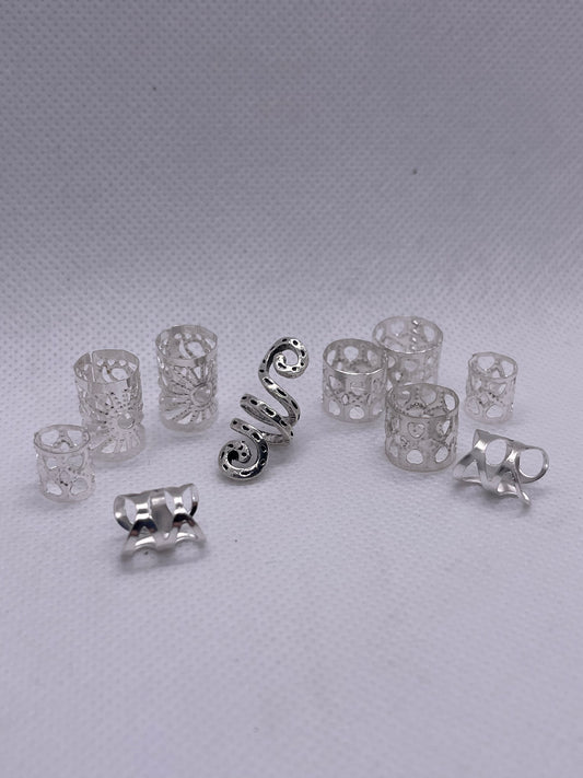 Silver Dreadlock Cuff Set ( Mixed) Set of 10