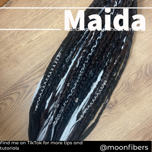 Maida Dark Brown / Black /White Blend Dreadlock Extensions Synthetic Double Ended Dreadlocks Synthetic Dread Set - - Dark Brown -White -