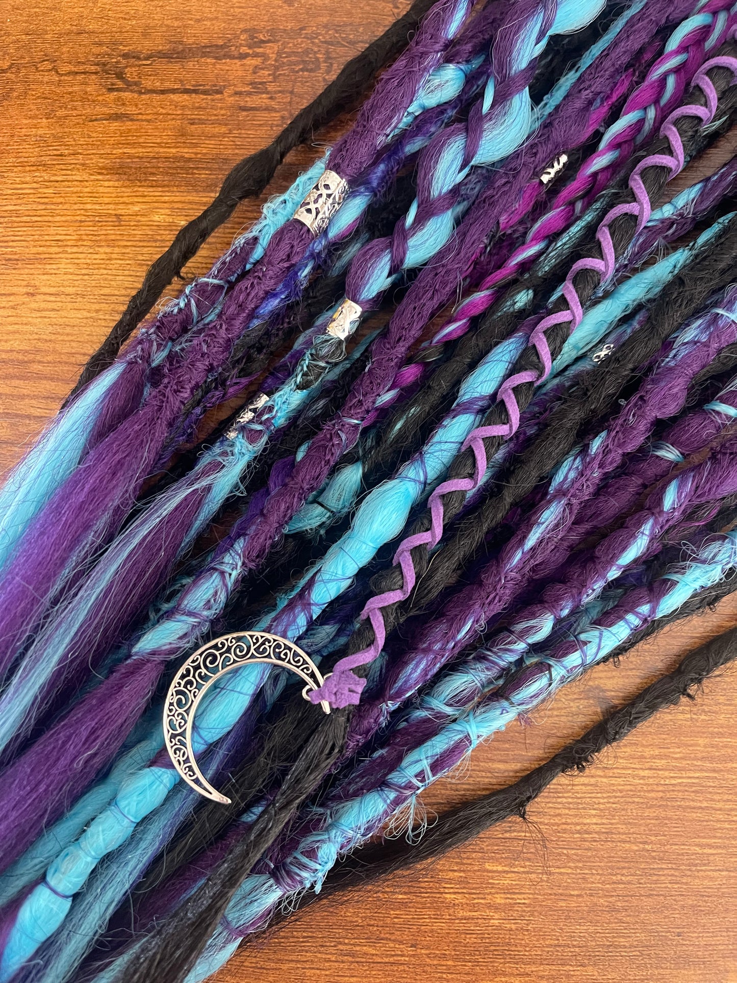 Galaxy Dreadlock Extensions Synthetic Double Ended Dreadlocks Synthetic Dread Set  Black , Purple , Blue Braids Dreads