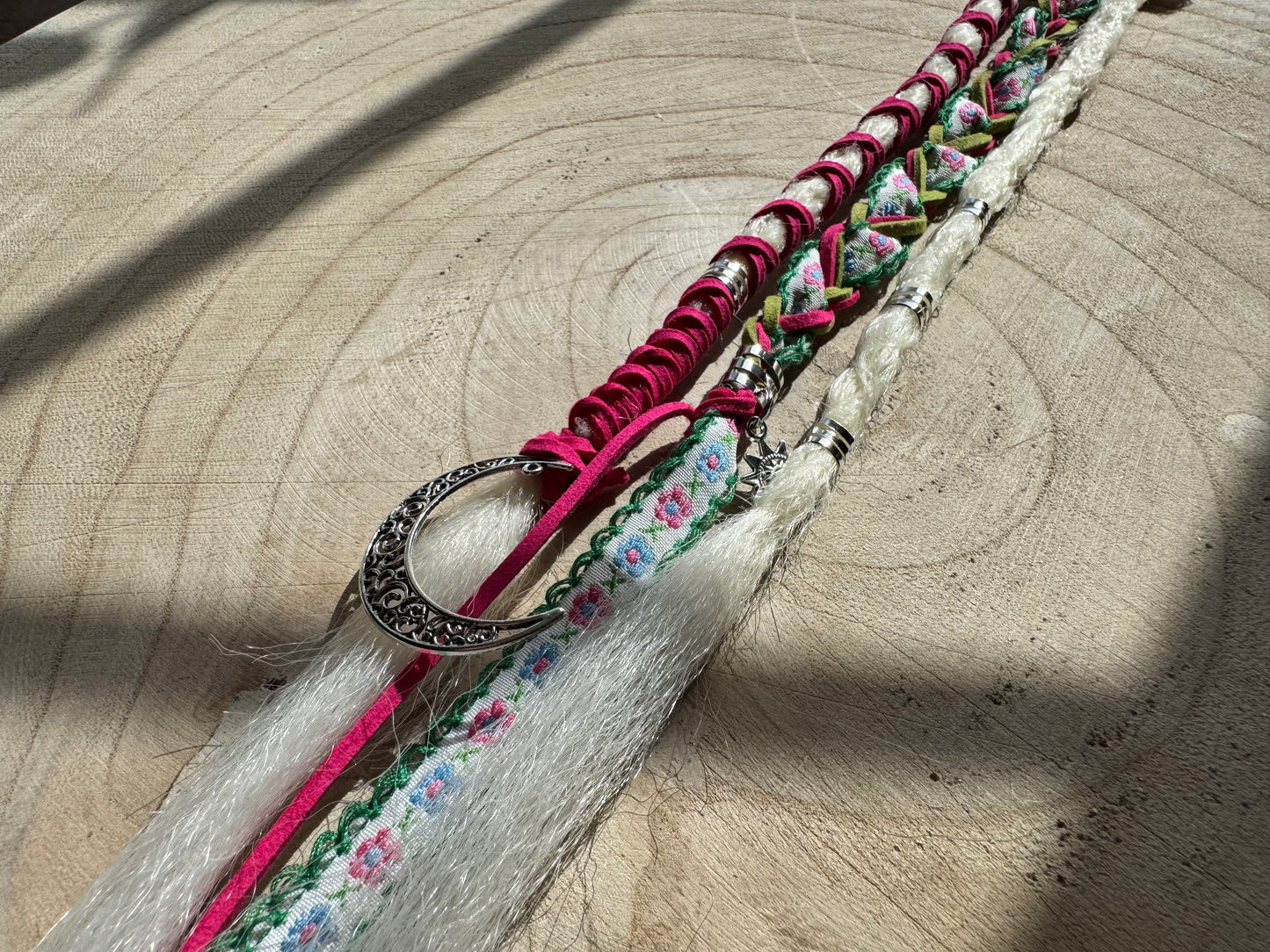 Spring Rose Clip-In Dreadlocks (2 Locs + Wrap) | Handmade Synthetic Dreads | Easy Install | 14 inch | Boho Festival hair