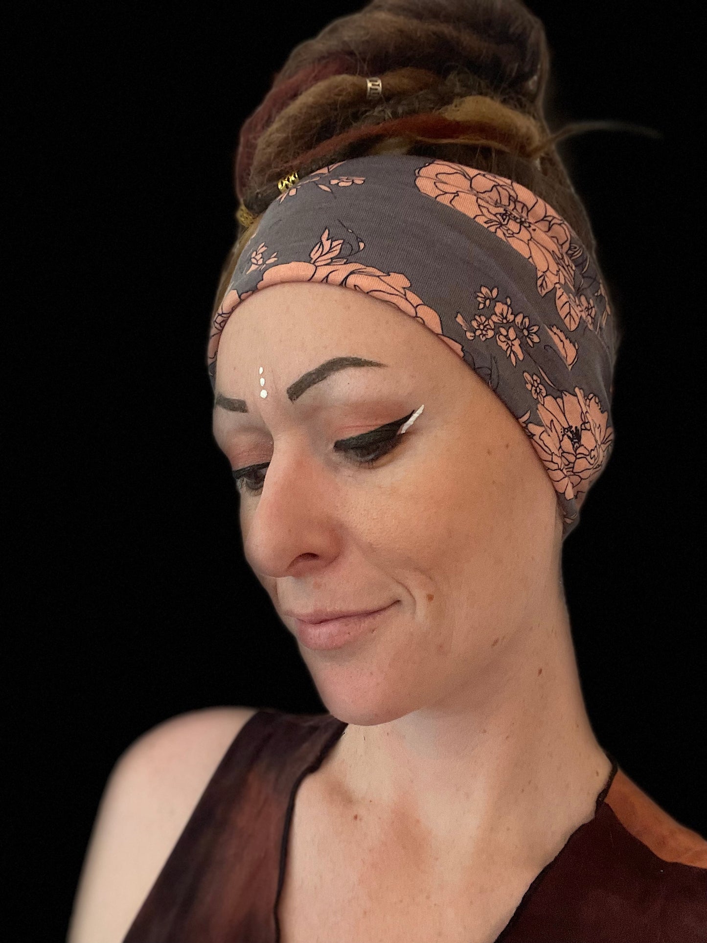 Extra wide Stretch Floral Grey/Pink Headband