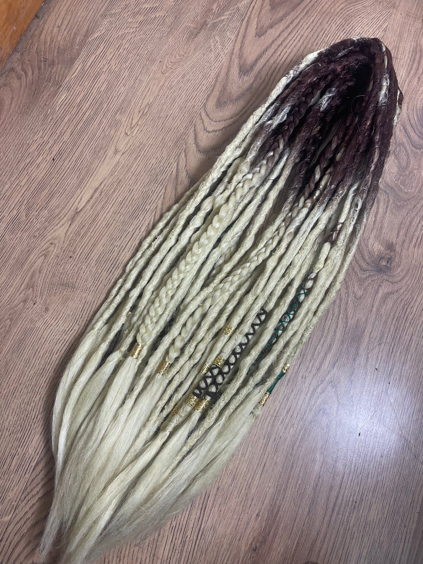 Faye - Blonde ombré Dreadlock Extensions Synthetic Double Ended Dreadlocks Synthetic Dread Set Brown Blonde Dreads ()
