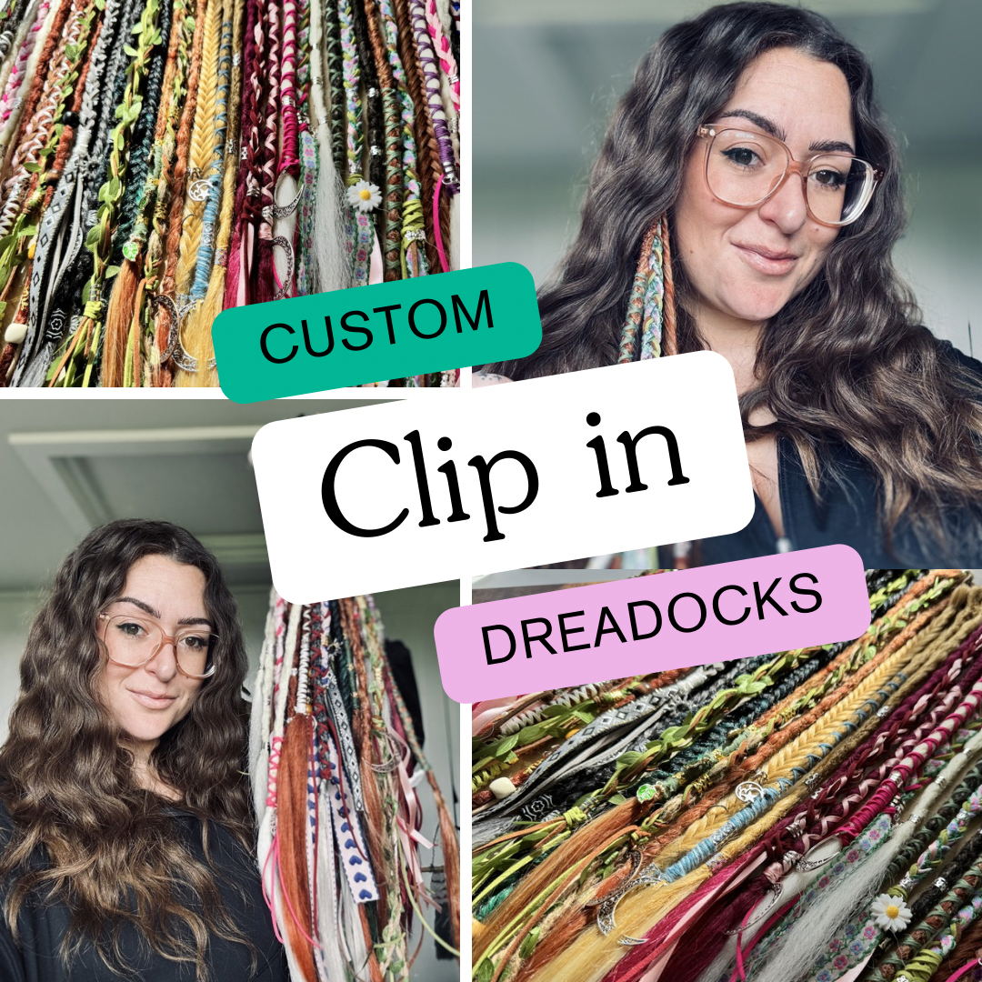 Custom Clip-In Dreadlocks – Synthetic Double Dreads with Hair Wrap – Handmade & Fully Customisable