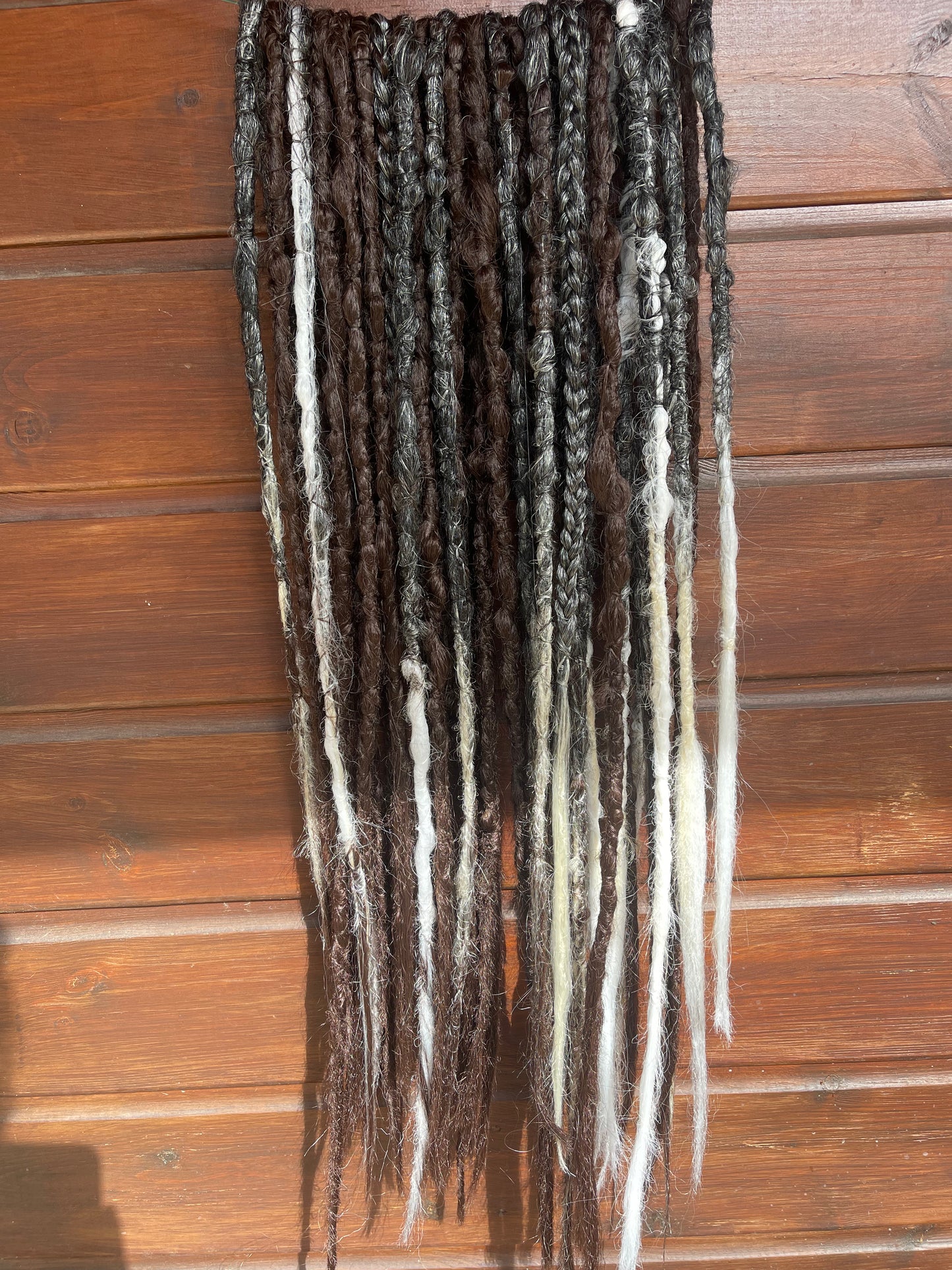 Maida Dark Brown / Black /White Blend Dreadlock Extensions Synthetic Double Ended Dreadlocks Synthetic Dread Set - - Dark Brown -White -