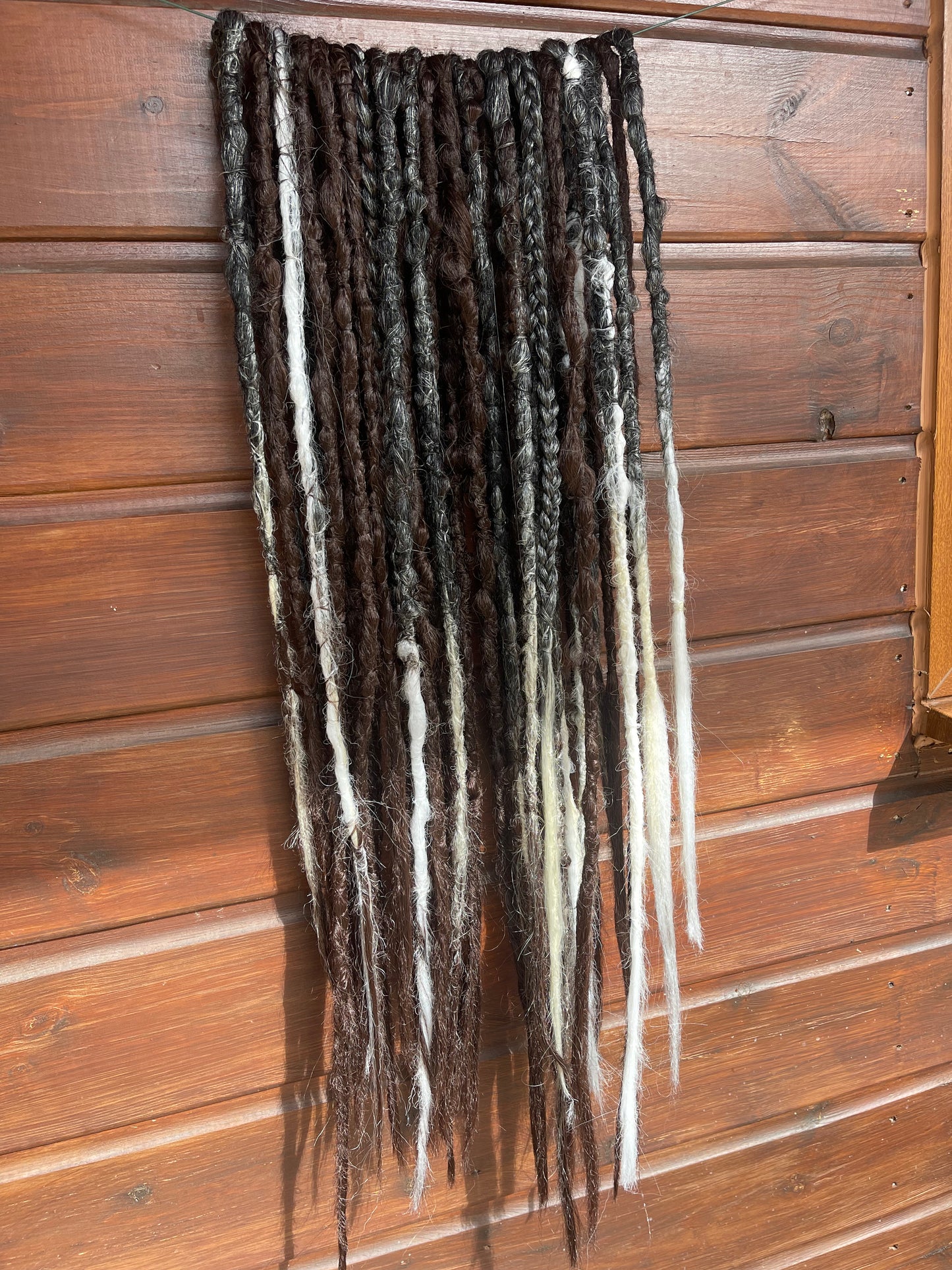 Maida Dark Brown / Black /White Blend Dreadlock Extensions Synthetic Double Ended Dreadlocks Synthetic Dread Set - - Dark Brown -White -