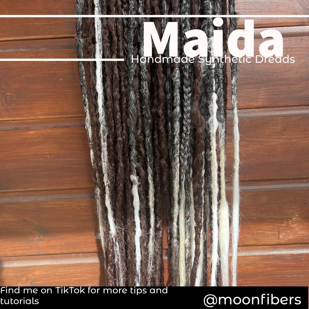 Maida Dark Brown / Black /White Blend Dreadlock Extensions Synthetic Double Ended Dreadlocks Synthetic Dread Set - - Dark Brown -White -