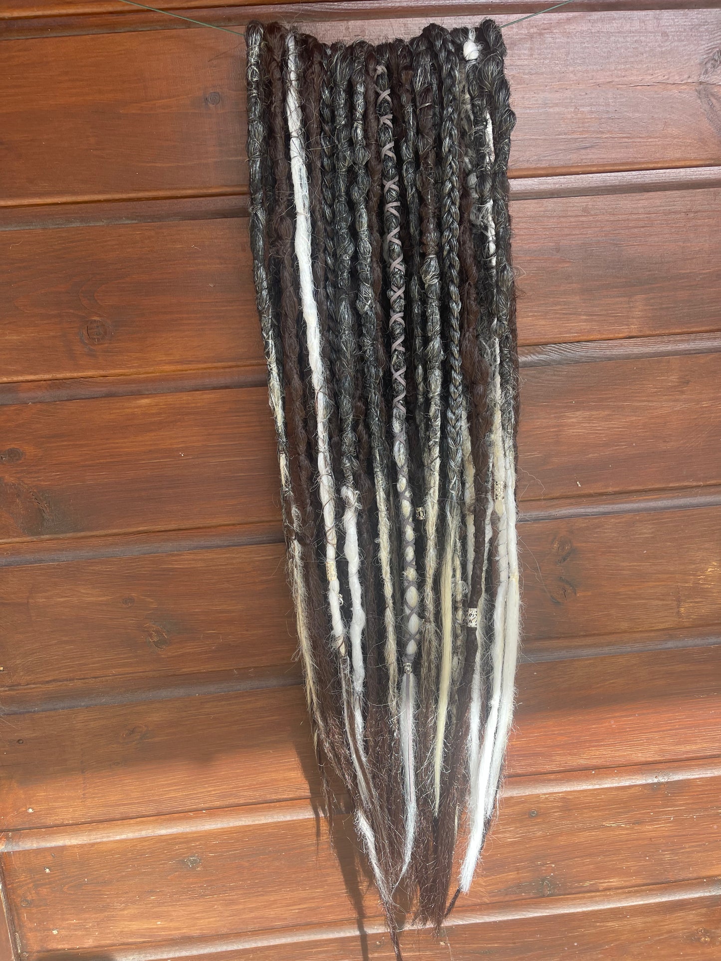 Maida Dark Brown / Black /White Blend Dreadlock Extensions Synthetic Double Ended Dreadlocks Synthetic Dread Set - - Dark Brown -White -