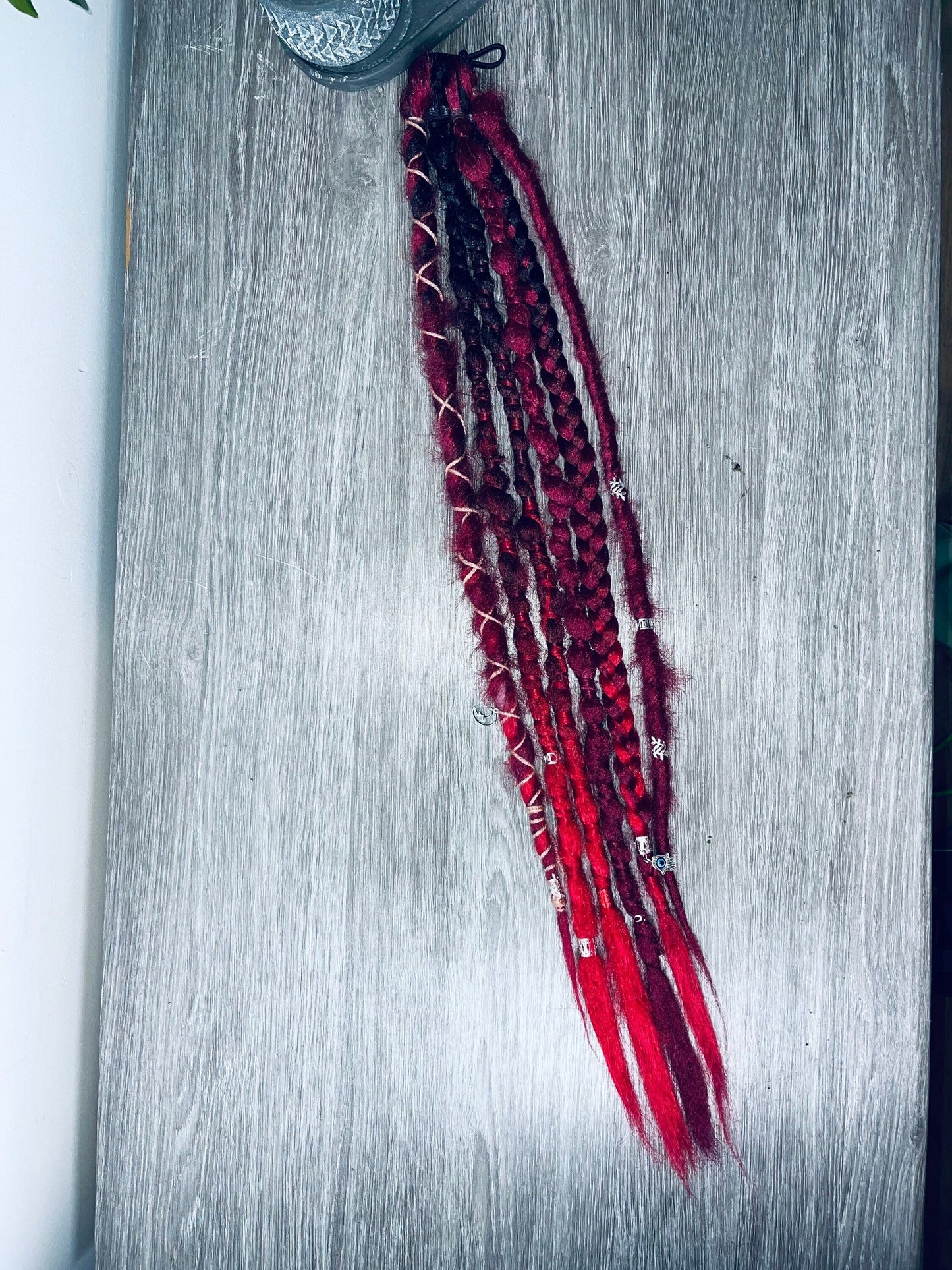 Red Black Elastic Dread Ponytail Custom Set Dreadlocks Synthetic Dread Set (6)