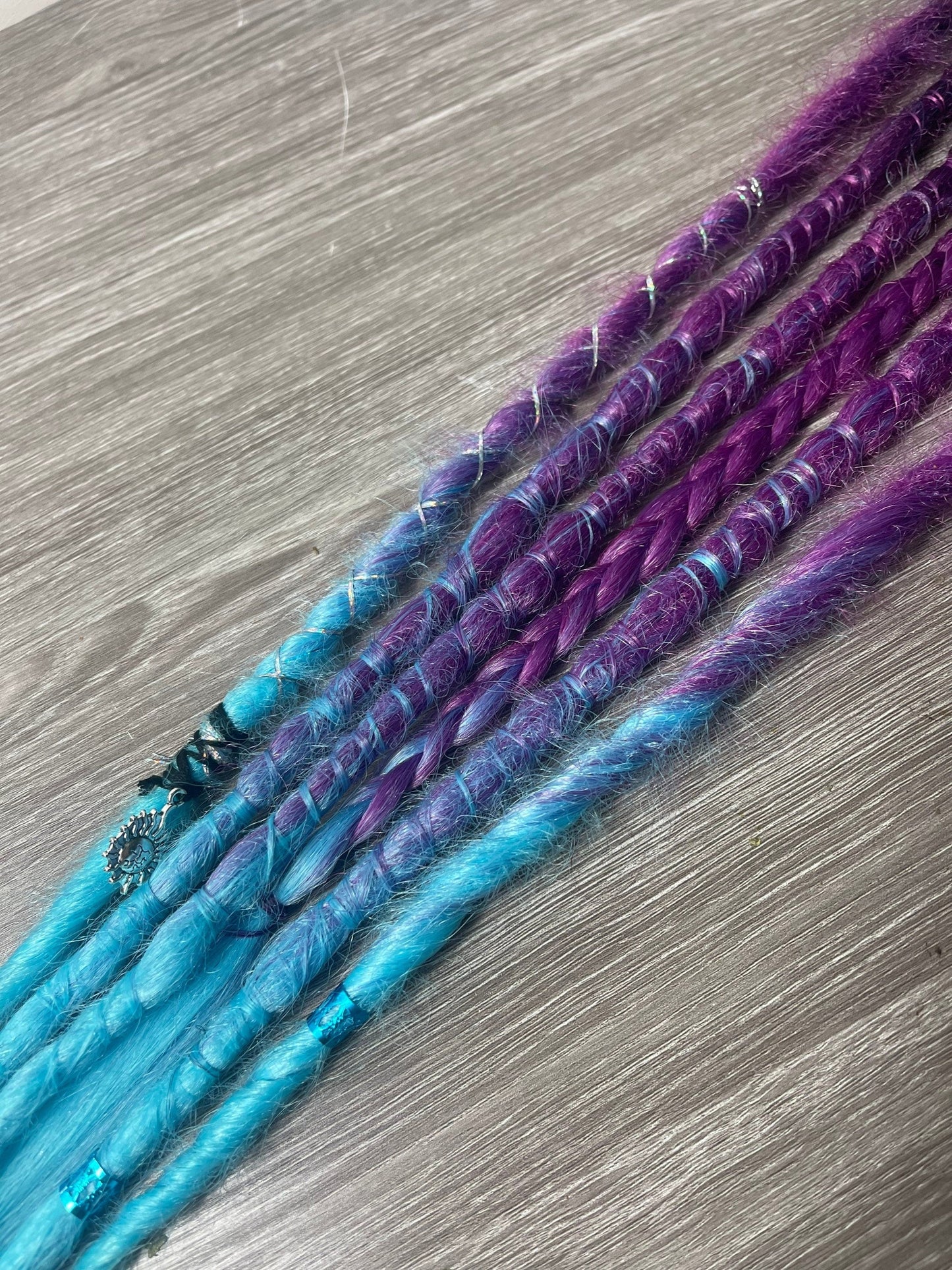 Black Purple Blue Elastic Dread Ponytail Custom Set Dreadlocks Synthetic Dread Set (6)