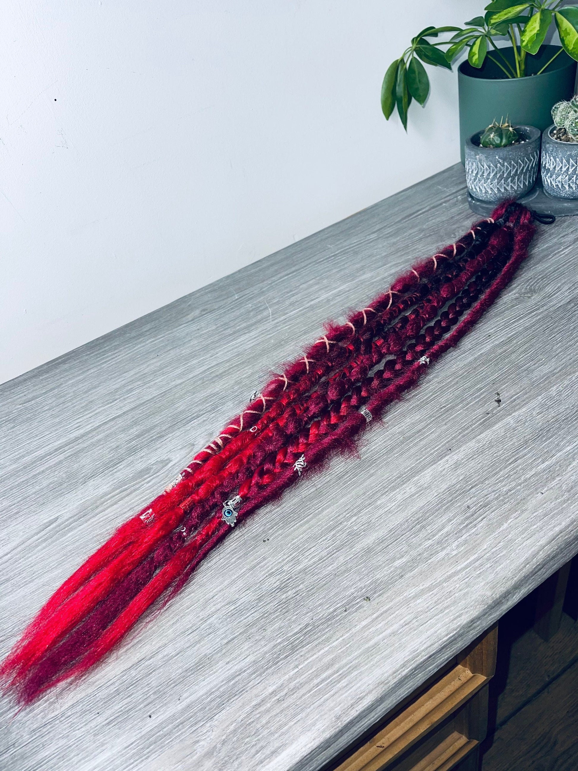 Red Black Elastic Dread Ponytail Custom Set Dreadlocks Synthetic Dread Set (6)