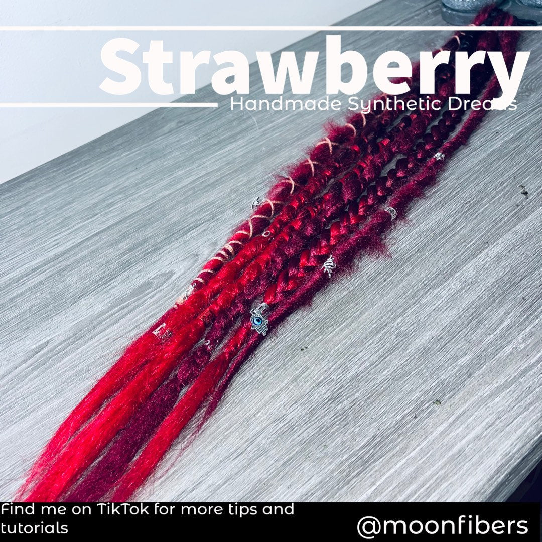 Strawberry Ombré Red Elastic Dread Ponytail Custom Set Dreadlocks Synthetic Dread Set (6)