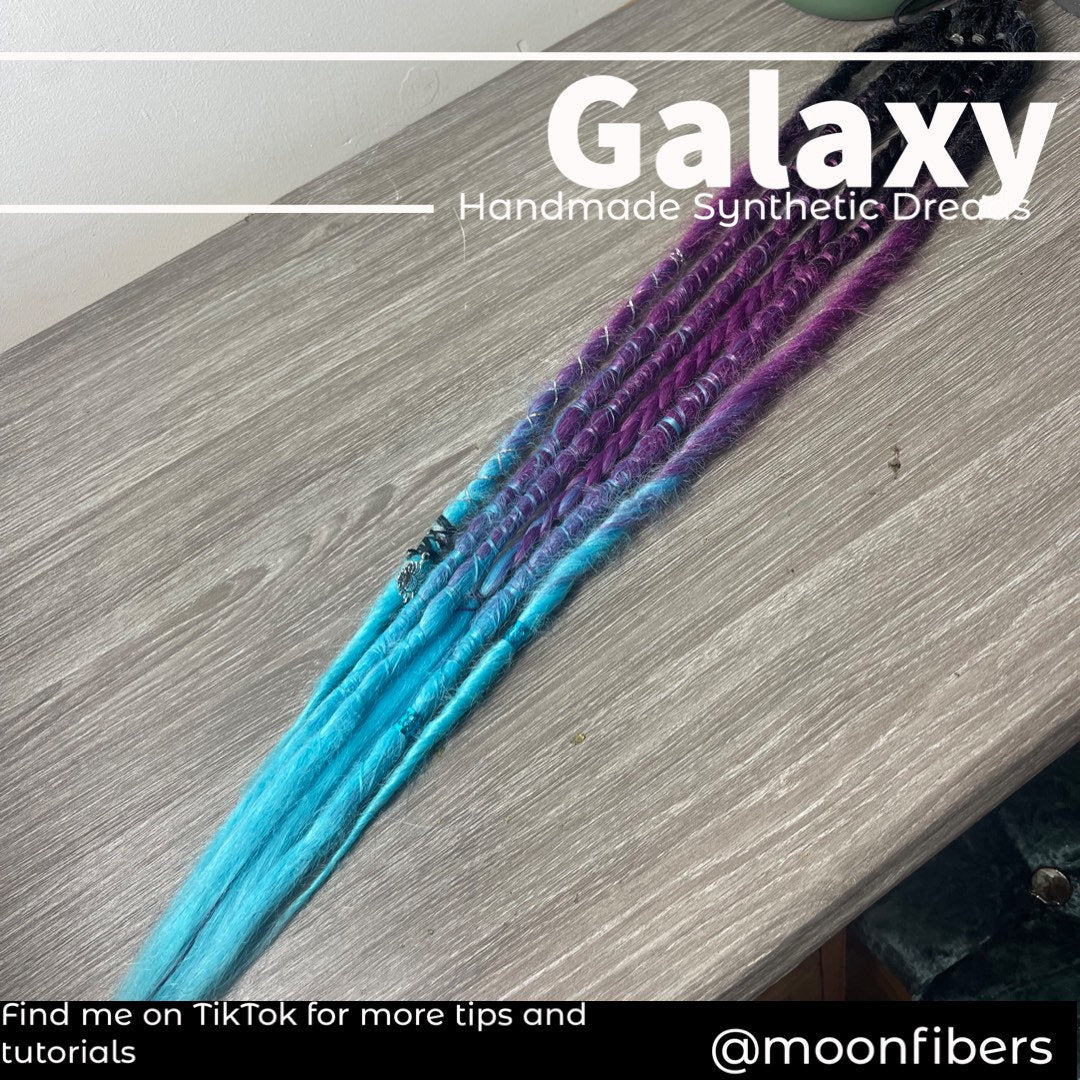 Galaxy Elastic Dread Ponytail Custom Set Dreadlocks Synthetic Dread Set (6) Black Purple Blue