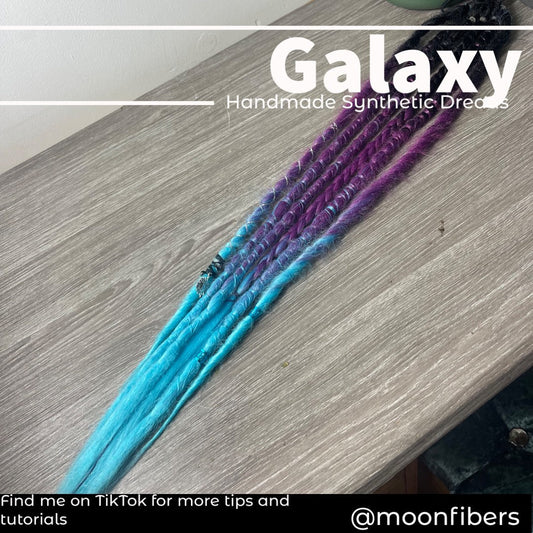 Galaxy Elastic Dread Ponytail Custom Set Dreadlocks Synthetic Dread Set (6) Black Purple Blue